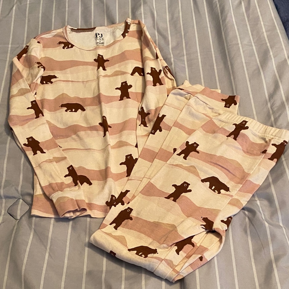 PJ Kids Bear Print Pajama Set - Pink and Brown